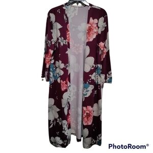 Lime N Chili kimono duster woman Large burgundy floral